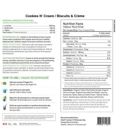 Raw Nutritional Vegan Pro Organic Plant Based Protein Powder | No Artificial Sweeteners | Non-GMO | Gluten-free | 20g Pea Protein Per Serving | 2LB (Cookies N Cream) Cookies & Cream 908.00 g (Pack of 1) - Buy Online on GoSupps.com