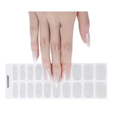 Semi Cured Gel Nails Strips 20 Stickers Nail Wraps Soft Self-Adhesive Gel Nail Stickers Salon-Quality Gel Nail Strips for Nails French Tip Manicure UV/LED Lamp Required (Glitter-87)