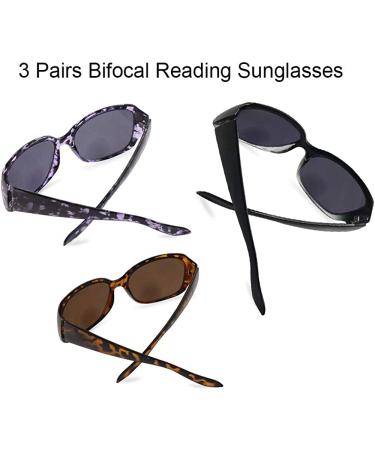 Hyyiyun Bifocal Sunglasses for Women 3 Pairs - UV Protection Reader Glasses (1.5x) - Purple & Black, Yellow & Black, Black - Buy Online on GoSupps.com