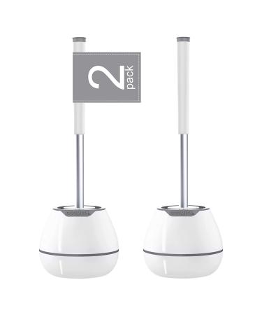 BOOMJOY Toilet Brush 2 Packs Toilet Bowl Brush with Holder Silicone Toilet Brush Set Bathroom Cleaning Kit with Tweezers - White