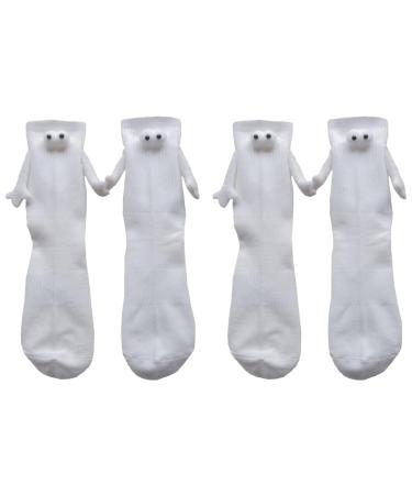 Magnetic Sucktion 3D Doll Couple Socks Couple Holding Hands Funny Socks Mid-Tube Cute Socks (2Pcs White)