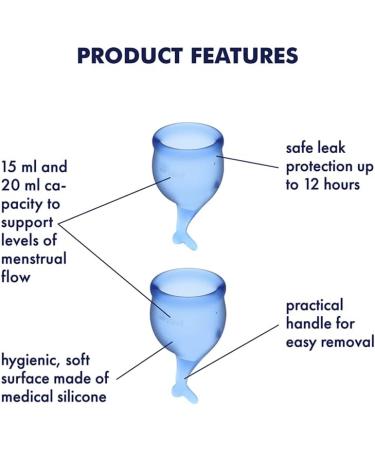 Satisfyer Feel Secure Menstrual Cup - Reusable Silicone Period Cup with Stem - 2 Sizes for All Flows - Soft Flexible & Body-Safe - Easy Insertion & Removal (Dark Blue - Buy Online on GoSupps.com