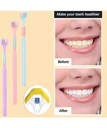 3-Piece Soft Three-Sided Toothbrush Set for Kids & Adults Slipproof Cleaning for Autism (Blue Yellow Green) - Buy Online on GoSupps.com