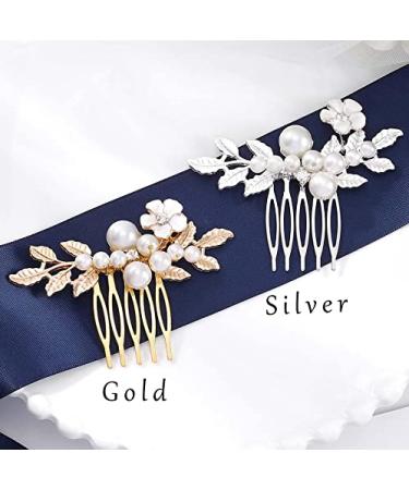 Fairvir Gold Flower Bridal Hair Combs - Elegant Pearl Leaf Accessories for Weddings | Bridal Jewelry for Women & Girls - Buy Online on GoSupps.com