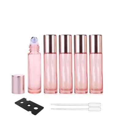 Wresty 10 Pack Glass Roll On Bottles 10ml(1/3 oz) Essential Oil Roller Bottles Perfume Sample Bottles Travel Roller Bottles With Stainless Steel Balls Opener and Dropper included (pink)
