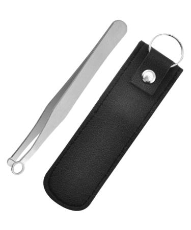 Minkissy Universal nose hair cutter tweezers stainless steel round head tweezers eyebrow clipper trimmer with leather cover for men women chops eyebrow noses black