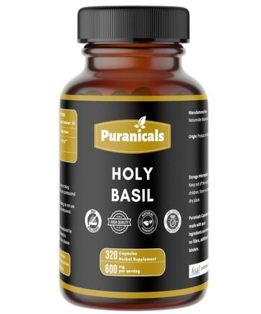Holy Basil Premium 320 Capsules Non GMO and Gluten Free | Herbal Supplement | 600 mg Per Serving | Made with 100% Pure Herb Holy Basil Leaf Holy Basil Capsules 320 Count (Pack of 1)