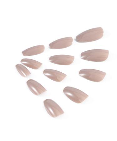 Brishow Coffin Artificial Nails - 24 Pcs Full Cover Natural Ballerina Acrylic Press-On Nails for Women & Girls - Buy Online on GoSupps.com