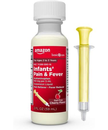 Amazon Basic Care Infants' Pain & Fever Acetaminophen 160mg per 5mL Suspension Liquid - Dye-Free Cherry Flavor - 2 fl oz - Buy Online on GoSupps.com