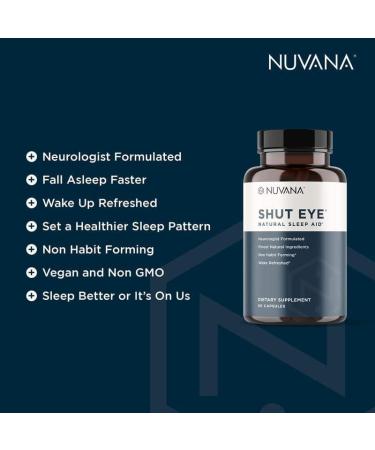 Nuvana Shut Eye Natural Sleep Aid Supplement for Adults | 5mg Melatonin | Helps Relax and Promote Natural Deep Sleep with Valerian Root Chamomile & Magnesium | Vegan & Non-GMO | 60 Capsules - Buy Online on GoSupps.com