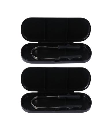 Healifty 2 Sets Stainless Steel Tongue Scraper Tongue Cleaner Medical Grade Reusable Tongue Cleaning Tool with Storage Case for Women Adults Kid Men (Black)