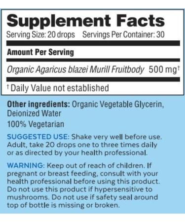 Agaricus Bio Super Liquid Organic Mushroom Supplement - 30ml Tincture with Beta Glucan for Immune Support | Agaricus Blazei Murill Extract for Mushroom Coffee and H2O - Buy Online on GoSupps.com