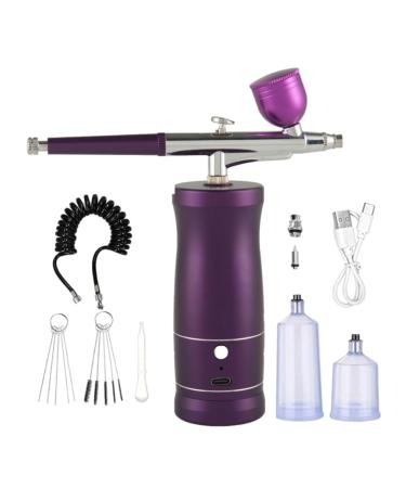 Hoadoek Airbrush Kit Handheld Airbrush Rechargeable Airbrush Compressor Airbrush Set for Nail Art Barber Makeup Painting Purple