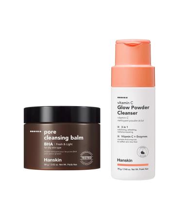 Hanskin BHA & Vitamin C Cleansing Duo BHA Pore Cleansing Balm & Vitamin C Powder Cleanser | Clear Skin Blackhead Removal & Exfoliation for All Skin Types | Korean Skincare Set K-Beauty Facial Care