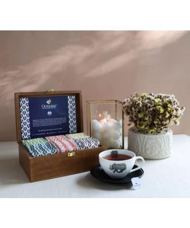 Octavius Elephant Printed Wooden Caddy Tea Sampler Pack | 90 Double Chamber Tea Bags | 3 Black & 3 Green Tea Assortment | Tea Lover's Variety Pack - Buy Online on GoSupps.com