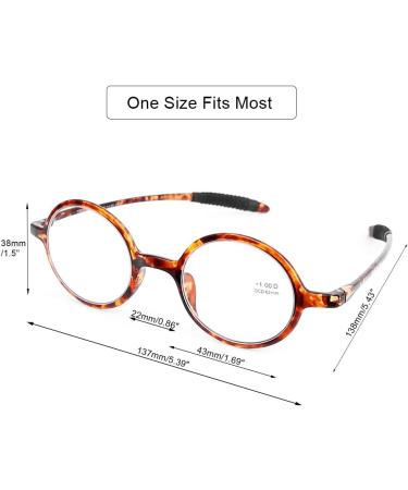 DOOViC Round Reading Glasses - Flexible Lightweight Tortoise Design for Men & Women (+1.75 Strength - Buy Online on GoSupps.com