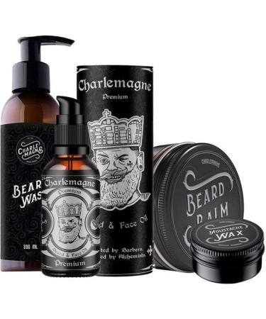 Charlemagne Bartpflege Set - consisting of beard oil bartshampoo beard balm & Moustache Wax - Gift for men - Gift man Bart Set - Care set men barber set - Bart care set men