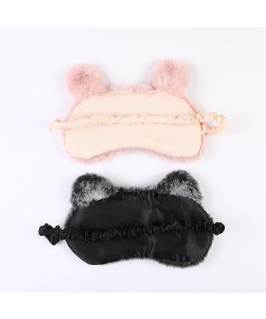Plush Cartoon Cat & Bunny Eye Mask for Sleep - Soft Furry Blindfold for Travel & Meditation (Pink - Buy Online on GoSupps.com