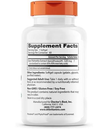 Doctor's Best Saw Palmetto Extract Capsules (320mg, 60-Count) | Premium Quality - Buy Online on GoSupps.com
