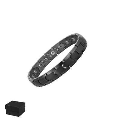Magnetic Bracelets for Men Titanium Steel Bracelet Lymphatic Drainage Therapeutic Magnetic Bracelets with Double Row Magnets Jewelry Gift with Adjust Tool (Black)