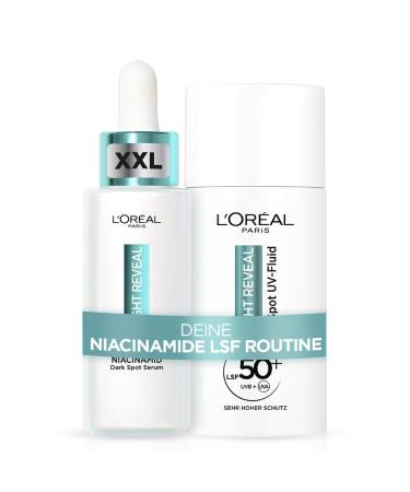 L'Oral Paris LSF Routine with Niacinamid XXL Serum for a radiant and fresh looking skin and UV fluid with LSF50 Bright Reveal Dark Spot Niacinamid Serum & Bright Reveal UV Fluid Nursing Set: XXL Niacinamid Serum & Bright reveal UV Fluid