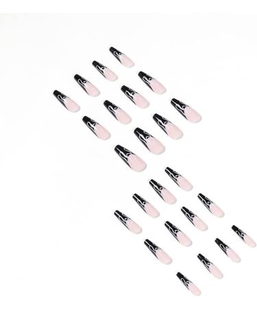 French Tip Press on Nails - Long style Press On Nails with Nail Tips Black French Flame Design Nake Pink Glossy press on nails Acrylic False Nails Cute Artificial Nails - Buy Online on GoSupps.com