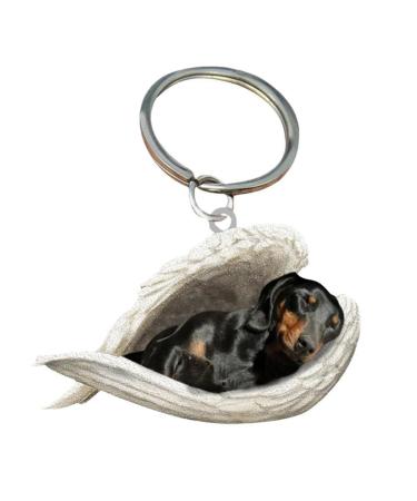Car Pendant Cute Sleeping Dog Angel Car Key Pendant for Dog Lovers Moms Car Hanging Ornament Windows Decor Ornament Sleeping Angel Animal Pet Dog Lover Car Rear View Mirror Accessories Dachshund