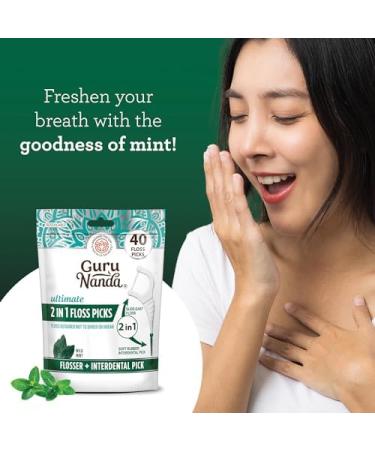 GuruNanda 2 in 1 Dental Floss Picks - Mint - Pack of 4 - 40 Count - Buy Online on GoSupps.com