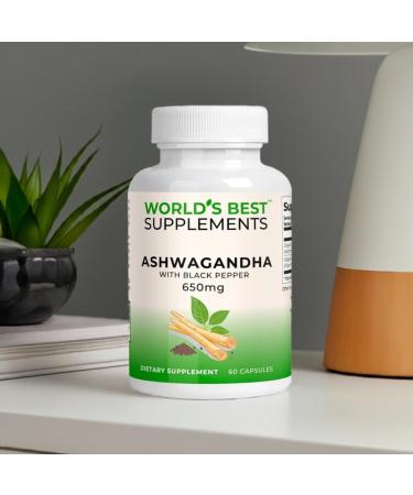 World's Best Supplements Organic Ashwagandha 650mg with Bioperine Black Pepper | 60 Capsules