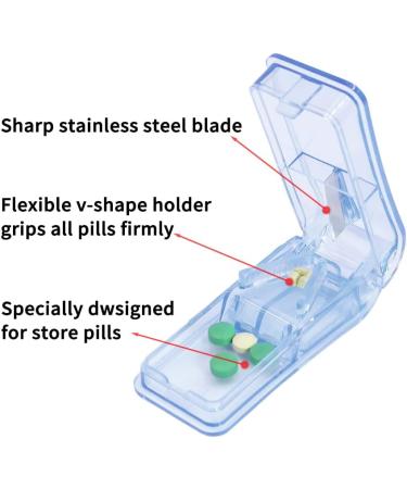 Pill Cutter and Crusher with Dispenser - Professional Grade Splitter for Small or Large Pills - Sturdy Cutting Blade - Blue - Buy Online on GoSupps.com