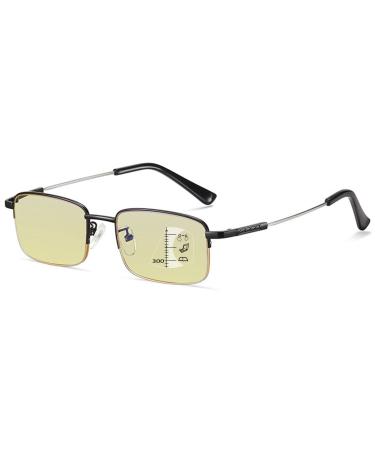 Lanomi computer reading glasses blue light filter women men metal semi -frame rectangular multifocal varifocal glasses reading aid uv protection yellow tinted computer glasses black 2.0 x