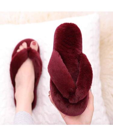 Pink Fluffy Slippers Women Fur Slides Winter Flip Flops Warm Comfortable Fluffy Furry Slippers Lady House Soft Shoes Flat Shoes for Indoor Outdoor Flat Sandals Ladies (A 24.5CM) (B 25CM) - Buy Online on GoSupps.com