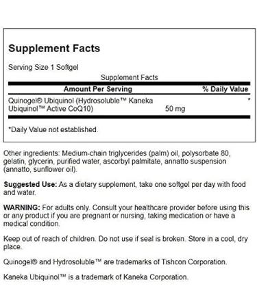 Swanson Quinogel Ubiquinol CoQ10 50mg - Hydrosoluble Formula (2 Pack) - 30 Softgels - Premium Antioxidant Supplement for Energy & Heart Health - Buy Online on GoSupps.com