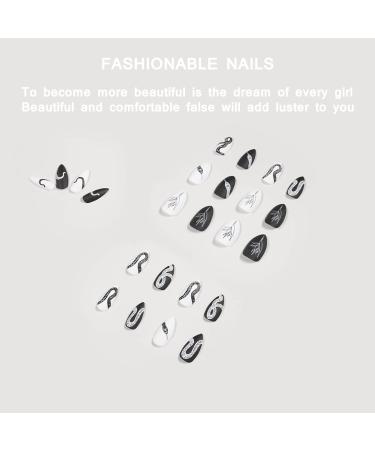 24Pcs Long Coffin Snake Fake Nails with Glue - Black/White French Tips - Buy Online on GoSupps.com
