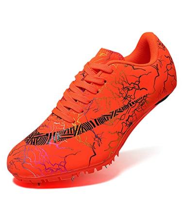 KAEAEILSS Track and Field Shoes Spikes for Men and Women Long-Distance Running Sports Shoes Sports Sprint Track and Field Competition Spikes for Boys and Girls 259orange 9