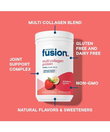 Bariatric Fusion Strawberry Banana Multi Collagen Protein Powder | Plus Joint Support Complex of MSM and Glucosamine | Dairy Gluten & Soy Free | Non-GMO | 30 Servings - Buy Online on GoSupps.com