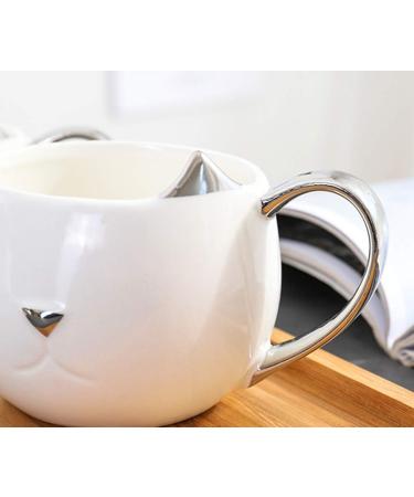 YJ 3D Cat Ear Ceramic Mug - Cute Cat Coffee Cup with Gold & Silver Handles | Perfect Gift for Cat Lovers | 2-Piece Set - Buy Online on GoSupps.com