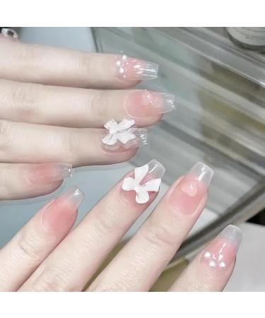 Cute Pink Sweet Princess Removable Handmade Wear Nail Art Vitality Girl Short Fake Nails Blush Bow Nail Patch (Color : XS) - Buy Online on GoSupps.com