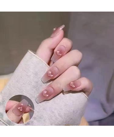 Temperament Enhancement Nail Patch Hand-Made Manicure Wearing Nail Patch New Ladder Manicure Little Red Book Online Celebrity Explosions Blush Transparent Heart Summer (10 Pieces) (Size : L) Large