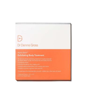 Dr. Dennis Gross Alpha Beta Exfoliating Body Treatment | Multi-Tasking Powered by AHA/BHAs for Smooth Hydrated Skin While Improving Ingrown Hairs Keratosis Pilaris and Blemishes | 2 Textured Towels