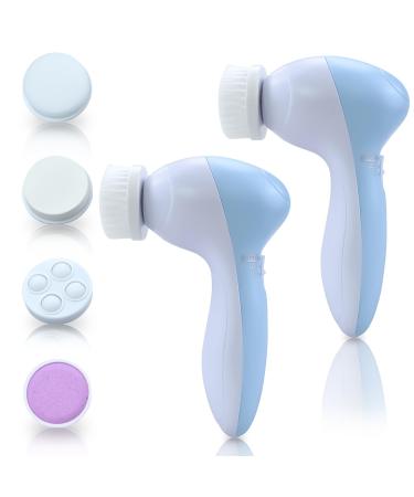2 Pieces Electric Facial Cleansing Brush: IPX7 Waterproof Face Brush with 4 Brush Heads 360 Deep Cleansing Face Cleansing for Pores Exfoliating and Blackhead Cleansing Blue