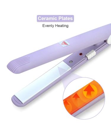 Mini Hair Straightener Travel Flat Iron - 2 in 1 Portable Ceramic Curler with 190 Smart Temperature for Salon Quality Curls & Straight Hair (Purple - Buy Online on GoSupps.com