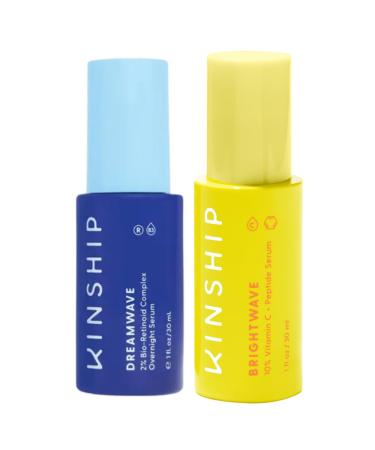 Kinship Dreamwave 2% Bio-Retinoid Overnight Renewal Serum + Brightwave 10% Vitamin C + Peptide Serum - Anti-Aging - Reduce Fine Lines + Wrinkles - Clean Beauty