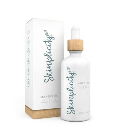 Skinplicity almond oil in organic quality for personal care skin and hair care.Natural cosmetics cold pressed and vegan.For dry skin and shiny hair - Buy Online on GoSupps.com