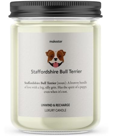 Staffordshire Bull Terrier Candle - 220g Soy Wax with Vanilla Jasmine & Almond - Perfect Gift for Dog Lovers - Christmas/Birthday Candle by Makester - Buy Online on GoSupps.com