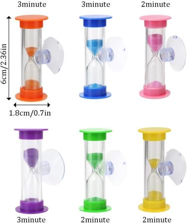 Weddhuis 6-Ser Hourglass Set for Teeth Brushing Cooking & Games - 2/3 Minute Suction Cup Timer for Kids & Adults - Optimal Dental Care Countdown - Buy Online on GoSupps.com