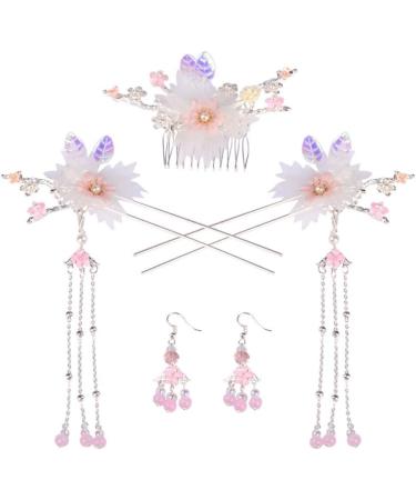 OSALADI 1 Set Hairpin Earring Set Flower Tassel Hairpins Dangle Earrings Flower Pearl Side Comb Dangle Rhinestone Earrings Floral Headpiece Flower Tassel Hair Fork Sweet China Miss Alloy - Buy Online on GoSupps.com