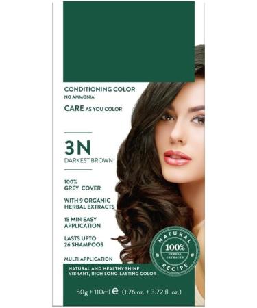 DK Revitalizing Hair Color without Ammonia with 9 Organic Plant Extracts | Provides Natural Healthy Shine | Long-Lasting Color | Dark Brown 3N | 50g + 110ml (Pack of 1)