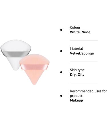 Patelai 2 Pcs Reusable Triangle Powder Puff Set | Soft Makeup Sponge with Strap | Ideal for Loose Powder and Foundation | Wet and Dry Application | White Nude - Buy Online on GoSupps.com