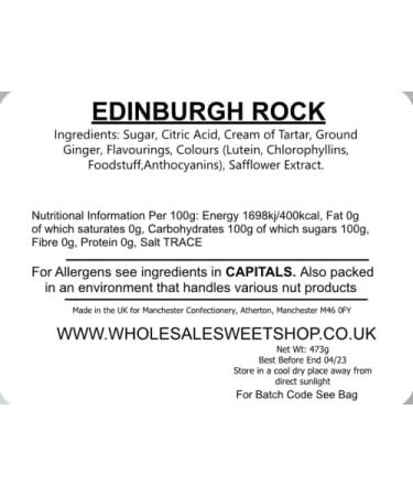 Ellies Jellies Edinburgh Rock 473g Bucket Fruity Flavour Multi-Coloured Crumbly Sweet Chalky Texture - Buy Online on GoSupps.com